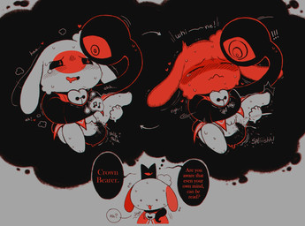ambiguous_gender anthro bell bell_collar blush bodily_fluids coiling coiling_another collar crown crying dialogue dirty_thoughts ejaculation embarrassed exclamation_point female genital_fluids headgear hypnosis male male/female mind_control mind_reading penetration simple_background speech_bubble spread_legs spreading sweat tears tentacle_penetration tentacles thought_bubble vaginal vaginal_fluids vaginal_penetration vaginal_squirting whining conduitcore cult_of_the_lamb massive_monster_(studio) bunny_(conduitcore) red_crown_(cult_of_the_lamb) lagomorph leporid mammal rabbit chromatic_aberration digital_media_(artwork) hi_res monochrome