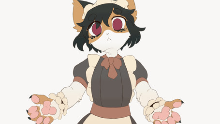 5_fingers anthro claws clothed clothed_anthro clothed_male clothing crossdressing_male femboy finger_claws fingers fur gesture hair heart_gesture kemono looking_at_viewer maid_uniform male male_anthro multicolored_body multicolored_fur pawpads paws simple_background solo tail uniform white_background teppuko calico_cat domestic_cat felid feline felis mammal 16:9 2026 animated digital_media_(artwork) hi_res widescreen nonbinary_(lore)