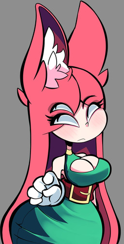 4_eyes 5_fingers belt belt_buckle big_breasts blush blush_lines breasts buckle cleavage_cutout clothing cutout dress eyelashes female fingers gloves green_clothing green_dress grey_background hair handwear inner_ear_fluff long_ears long_hair looking_up multi_eye one_eye_closed pink_ears pink_hair pupils simple_background slit_pupils solo tan_body tan_skin tuft white_clothing white_gloves white_handwear white_inner_ear_fluff qwerty_soda jane_(qwerty_soda) angel angel_humanoid animal_humanoid canid canid_humanoid canine canine_humanoid fox_humanoid fox_spirit humanoid mammal mammal_humanoid 2019 digital_media_(artwork) hi_res
