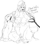 balls clothing costume erection fur genitals leash leash_pull male muscular muscular_male pecs penis solo text saberhorn dc_comics the_flash_(series) gorilla_grodd the_flash ape gorilla haplorhine mammal primate digital_media_(artwork) hi_res monochrome