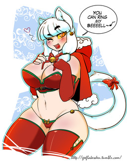 accessory armwear bell big_breasts blush bow_(feature) bow_accessory bow_ribbon breasts camel_toe cleavage clothed clothing dialogue elbow_gloves female fingerless_gloves fur furgonomics gloves hair handwear heart_symbol holidays hoodie legwear long_hair looking_at_viewer navel one_eye_closed open_mouth orange_eyes panties ribbons smile solo stockings tail tail_accessory tail_bow tail_ribbon text thick_thighs topwear underwear white_body white_fur white_hair wink yellow_sclera geeflakes christmas snowy_(duckdraw) animal_humanoid cat_humanoid felid felid_humanoid feline feline_humanoid humanoid mammal mammal_humanoid 2016 english_text hi_res