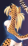 amber_eyes anthro bare_back black_spots blonde_hair blush bottomless breasts butt clothed clothing female fur hair hands_behind_head long_hair looking_back markings no_underwear orange_body orange_fur raised_arm rear_view side_boob simple_background skimpy smile smirk solo spots spotted_body spotted_fur standing sweater tail topwear virgin_killer_sweater white_body white_fur yellow_body yellow_fur conditional_dnp fluff-kevlar meme_clothing mihari cheetah felid feline mammal 2017 digital_media_(artwork) meme shaded