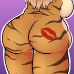 anthro belly breasts brown_hair brown_stripes butt butt_shot female fur hair kiss_mark kissing lipstick_on_butt multicolored_hair nude orange_body orange_fur overweight overweight_anthro overweight_female solo stripes two_tone_hair glitchthegothkidd lisa_(tiger) felid mammal pantherine tiger 1:1 low_res trans_(lore) trans_woman_(lore)