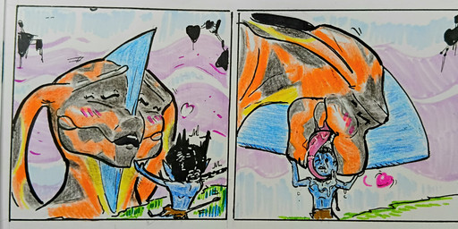 about_to_kiss anthro anthro_on_anthro athletic athletic_anthro big_breasts black_hair blue_body blue_skin blush blush_lines bodily_fluids breasts clothing duo eyelashes eyes_closed female floating_rocks frill_(anatomy) gesture grass hair hand_gesture heart_symbol holidays licking male male/female markings multi_eye multicolored_body non-mammal_breasts outside plant ponytail saliva saliva_string shocked simple_background smile stop_gesture striped_body stripes tail teeth text tongue tongue_around_head tongue_fetish tongue_out tsaheylu two_tone_body davidson769 james_cameron's_avatar mythology valentine's_day fan_character jake_sully leona_(davidson769) neytiri alien alien_humanoid dragon great_leonopteryx humanoid mammal mystical_creature mythological_creature mythological_scalie na'vi reptile scalie toruk 2026 absurd_res comic hi_res multiple_scenes painting_(artwork) shaded sketch traditional_media_(artwork) traditional_painting_(artwork) url