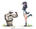 anthro beak blush boots clothing duo electronics eyes_closed female flexing footwear grass headphones heart_symbol legwear male muscular muscular_male on_one_leg plant shoes simple_background socks standing white_background mleth kemono_friends grape-kun hululu animal_humanoid avian avian_humanoid bird bird_humanoid humanoid humboldt_penguin penguin penguin_humanoid 2017 hi_res