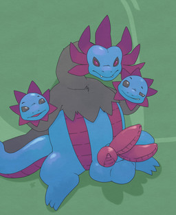 3_balls 3_heads 3_penises animal_genitalia balls black_sclera genitals looking_aside looking_at_viewer male multi_balls multi_genitalia multi_head multi_penis penis ridged_penis sitting smile smirk solo spread_legs spreading triphallism argon_vile nintendo pokemon generation_5_pokemon hydreigon pokemon_(species) 2018 digital_media_(artwork) hi_res
