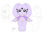 3_eyes 3_toes 4_fingers anthro black_eyebrows black_eyes butt closed_frown clothing ears_down eyebrows eyelashes feet female fingers fluffy fluffy_tail forehead_eye humanoid_hands long_ears multi_eye panties pink_nose pivoted_ears pupils purple_ears scut_tail short_tail simple_background solo tail text thick_eyebrows thick_eyelashes toes underwear white_background white_pupils yellow_clothing yellow_inner_ear yellow_panties yellow_underwear kekitopu gem_(kekitopu) lagomorph leporid mammal rabbit 2023 absurd_res english_text hi_res sketch