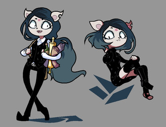 alternative_fashion anthro blue_hair bottle container fangs female goth hair inverted_pentagram makeup notched_ear occult_symbol open_mouth pentagram scroll simple_background smile solo symbol teeth discommunicator cartoon_hangover the_summoning claire_(the_summoning) domestic_cat felid feline felis mammal 2017 multiple_images