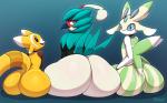 ambiguous_gender anthro beak big_butt butt butt_focus curvy_figure feathers fur gradient_background group group_nudity huge_butt looking_at_viewer looking_back nude open_mouth presenting presenting_hindquarters rear_view simple_background sitting smile voluptuous wide_hips miso_souperstar nintendo pokemon ailurid arthropod avian decidueye generation_7_pokemon insect lurantis mammal pokemon_(species) shiny_pokemon stufful 2018 absurd_res digital_drawing_(artwork) digital_media_(artwork) hi_res signature