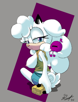 ambiguous_gender anthro big_breasts blue_eyes bottomwear breasts clothing cowbell duo exposed_breasts female horn long_ears looking_back narrowed_eyes nipples pink_nipples pink_nose purple_body shirt shorts sitting sleeping tail topwear white_body knightnight54 idw_publishing sega sonic_the_hedgehog_(comics) sonic_the_hedgehog_(idw) sonic_the_hedgehog_(series) lanolin_the_sheep_(sonic) maggie_(sonic) alien bovid caprine magenta_wisp_(sonic) mammal sheep wisp_(sonic) absurd_res hi_res