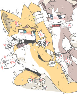 anal anal_orgasm anal_penetration anthro anthro_on_anthro anthro_penetrated anthro_penetrating anthro_penetrating_anthro bdsm bit_gag black_nose blush bodily_fluids bondage bound chest_fur collar cuff_(restraint) cum cum_in_ass cum_inside cum_string cum_while_penetrated dialogue doggystyle dominant dominant_male duo ear_piercing ear_ring ejaculation erection eye_contact eyebrows forced from_behind_position gag gagged genital_fluids genitals handcuffs hands-free inner_ear_fluff kneeling kneeling_bodyguard_position kneeling_sex looking_at_another looking_pleasured male male/male male_penetrated male_penetrating male_penetrating_male metal_cuffs muzzle_(object) muzzled navel nude orgasm penetration penile penile_penetration penis penis_in_ass piercing raised_eyebrow rape restraints ring_piercing saliva saliva_string sex simultaneous_orgasms speech_bubble submissive submissive_male sweat tail tail_grab tears text tuft young young_on_young frazzlyt niko50082174 canid canine fox mammal digital_media_(artwork) korean_text source_request translation_request