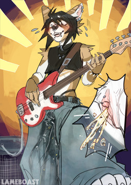 4_toes 5_fingers amplifier andromorph andromorph_anthro andromorph_peeing anthro barbell_piercing barefoot bass_guitar belt big_clitoris black_belt black_bracelet black_clothing black_collar black_hair black_nose black_shirt black_thong black_topwear black_underwear blue_bottomwear blue_clothing blue_eyes blue_jeans blue_pants blush bodily_fluids bottomwear bracelet brown_body brown_claws brown_ears brown_eyes brown_fur claws clitoral_hood clitoral_hood_barbell clitoral_hood_piercing clitoris close-up clothed clothed_andromorph clothed_anthro clothing collar crop_top cutaway denim denim_bottomwear denim_clothing ear_piercing ear_ring eyebrow_through_hair eyebrows facial_piercing fangs feet finger_claws fingers flying_sweatdrops fur genital_fluids genital_piercing genitals guitar hair heterochromia humanoid_genitalia humanoid_hands humanoid_vulva inner_ear_fluff intersex intersex_anthro intersex_peeing jeans jewelry lip_piercing long_hair midriff multiple_piercings musical_instrument necklace nose_piercing nose_ring omorashi on_stage open_mouth pants peeing piercing pink_clitoris pink_inner_ear pink_vulva playing_music plucked_string_instrument pointy_ears prick_ears public ring_piercing septum_piercing septum_ring shirt sleeveless_shirt snakebite_piercing snout solo spiked_bracelet spikes string_instrument sweat sweatdrop teeth text thick_clitoral_hood thick_clitoris thong toe_claws toes tongue topwear translucent translucent_hair tuft underwear urine urine_stream vch_piercing vulva watersports wet wet_bottomwear wet_clothing wet_pants wetting white_body white_claws white_eyebrows white_fur white_inner_ear_fluff wide_eyed lameboast canid canine mammal 2025 artist_name hi_res watermark trans_(lore) trans_man_(lore)
