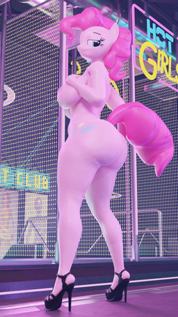 anthro anthrofied big_breasts big_butt blue_eyes breasts butt clothing cutie_mark female footwear footwear_only hair high_heels high_heels_only looking_back mostly_nude nipples nude pink_body pink_hair platform_footwear platform_heels pole shoes solo standing floppyhuman friendship_is_magic hasbro my_little_pony pinkie_pie_(mlp) earth_pony equid equine horse mammal pony 3d_(artwork) 4k 9:16 absurd_res digital_media_(artwork) hi_res