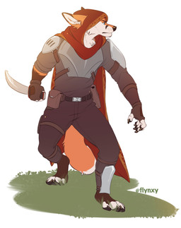 4_toes 5_fingers anthro armor biped black_ears cloak clothing crouching dagger digitigrade feet fingers male melee_weapon paws solo toes weapon flynx-flink todd_tweed canid canine fox mammal 2018 hi_res