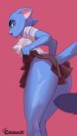 angry anthro blue_body blue_fur bottomwear butt butt_pose clothed clothing clothing_lift ears_back female fur furgonomics looking_at_viewer looking_back low-angle_view mature_anthro mature_female open_mouth pivoted_ears pose red_eyes simple_background skirt skirt_lift solo tail tail_through_skirt translucent translucent_clothing wet wet_clothing worm's-eye_view feliscede cartoon_network catober catober_2020 the_amazing_world_of_gumball nicole_watterson domestic_cat felid feline felis mammal 2020 absurd_res digital_media_(artwork) hi_res shaded