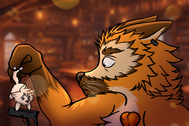 anthro extreme_size_difference gun male male/male ranged_weapon size_difference weapon zvekz vekz_(character) canid canine fox mammal 3:2 hi_res meme