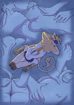 5_fingers anthro anthro_on_anthro bed bedroom bird's-eye_view blindfold boxers_(clothing) breasts butt candlelight clothed clothed/nude clothed_anthro clothed_male clothing dialogue duo feathers female fingers fur furniture genitals high-angle_view hooves humanoid_hands interspecies light lying lying_on_bed male male/female massage navel night nude nude_anthro nude_female on_bed on_front speech_bubble tail tan_body tan_fur text topless topless_anthro topless_male underwear vulva white_body white_feathers kantachibli clover_(kantachibli) phillip_(kantachibli) avian bird bovid bovine cattle heron mammal pelecaniform comic english_text hi_res url