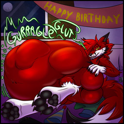 ambiguous_gender ambiguous_prey anthro birthday black_border border bulge butt cheek_tuft claws clothes_on_floor clothing digestion digestion_noises facial_tuft feet fluffy fluffy_tail foot_focus furniture glowing glowing_eyes gurgle_(sound_effect) hand_on_butt hat headgear headwear lying male male_pred mass_vore moon neck_tuft nintendo_console nude on_side onomatopoeia party_hat pawpads paws presenting rumbling_stomach same_size_vore smug_face solo sound_effects table tail text tuft vore whiskers window ira_the_carnivore ira_(ira_the_carnivore) canid canine fox mammal red_fox true_fox 1:1 absurd_res hi_res shaded