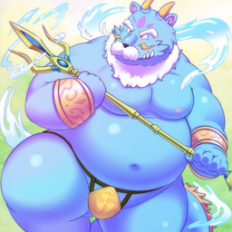 anthro asian_clothing belly blue_body blue_fur clothing east_asian_clothing fundoshi fur humanoid_hands japanese_clothing male moobs navel nipples overweight overweight_anthro overweight_male solo tail underwear water lako asian_mythology east_asian_mythology japanese_mythology mythology suijin_(mythology) dragon mythological_creature mythological_scalie scalie 1:1 2015 hi_res