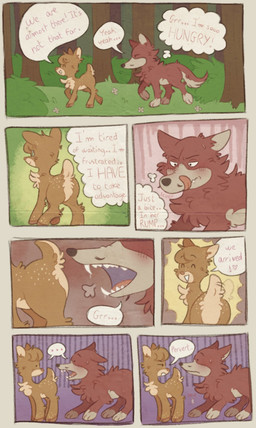 butt duo fangs female feral feral_on_feral forest_background freckled_butt freckled_face freckles hooves humor male male/female suggestive teeth toony bichevanilla bichevanille canid canine canis deer mammal wolf comic hi_res