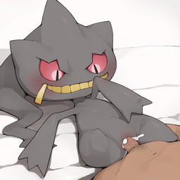black_eyes blush bodily_fluids cum cum_in_vagina cum_inside duo ejaculation erection female female_focus female_penetrated genital_fluids genitals human_penetrating interspecies lying male male/female male_penetrating male_penetrating_female not_furry on_back on_model penetration penile penile_penetration penis penis_in_vagina pokephilia pubes red_sclera sex simple_background smile solo_focus teeth vaginal vaginal_penetration vulva white_background young young_female young_humanoid zipper zipper_mouth youjomodoki nintendo pokemon banette generation_3_pokemon ghost human humanoid mammal pokemon_(species) spirit 1:1 hi_res