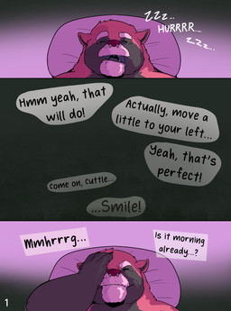 anthro bodily_fluids dream facial_piercing male nose_piercing piercing saliva saliva_string septum_piercing solo text almostabull ailurid mammal red_panda comic english_text hi_res