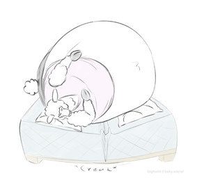 anthro bed belly big_belly clothed clothing creaking exposed_belly eyes_closed fingers fur furniture furniture_noises hand_on_belly hooved_fingers hooves huge_belly hyper hyper_belly lying lying_on_bed male morbidly_obese morbidly_obese_anthro morbidly_obese_male obese obese_anthro obese_male on_bed on_side overweight overweight_anthro overweight_male sleeping solo sound_effects text weight_gain white_body white_fur white_wool wool_(fur) bigwankhank alpaca camelid mammal artist_name hi_res
