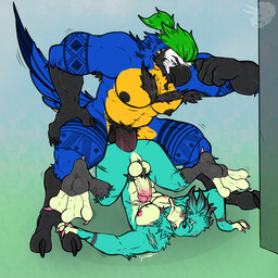 alternative_fashion anal anal_penetration anthro anus beard big_muscles body_hair chest_hair claws duo facial_hair feet fur hairy male male/male muscular nipples paws penetration piercing pubes punk rayzer_gasther scar size_difference soles tattoo toe_claws toes threehorns mark_ulisses_(mark_macaw) anatid anseriform avian bird duck hybrid parrot 1:1 hi_res