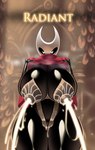 anthro big_breasts bikini black_body black_eyes bodily bodily_fluids breasts cloak clothed clothing clothing_lift female flashing flashing_breasts fog front_view glistening glistening_body glowing glowing_milk gold_(metal) gold_bikini heart_eyes heart_symbol horn lactating leaf one-piece_swimsuit pasties pillar projectile_lactation red_clothing reflective_body robe sling_bikini solo standing sweat_clouds swimwear text two-piece_swimsuit wide_hips sillyseacreatur golden_week hollow_knight team_cherry hornet_(hollow_knight) arachnid arthropod humanoid spider 2025 absurd_res english_text hi_res
