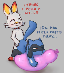 anal anal_penetration anthro anthro_on_anthro anthro_penetrated anthro_penetrating anthro_penetrating_anthro balloon balloon_fetish blush buckteeth dialogue duo freckled_face freckles from_behind_position grey_background implied_cum implied_watersports inflatable interspecies male male/male male_on_bottom male_on_top male_penetrated male_penetrating male_penetrating_male on_balloon on_bottom on_top pee/cum_confusion penetration penile penile_penetration penis_in_ass pink_balloon platform_standing_doggystyle sex simple_background standing_doggystyle tail teeth text young young_anthro young_male young_on_young badipoki nintendo pokemon fan_character lopalchik_(badipoki) generation_4_pokemon generation_8_pokemon pokemon_(species) riolu scorbunny absurd_res english_text hi_res