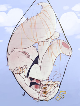 anthro areola barefoot bdsm big_breasts big_butt big_ears big_tail bikini blush bodily_fluids body_blush bondage bound breasts butt captured claws clothed clothing clothing_around_legs clothing_aside cloud exposed fangs feet female finger_claws fishing_net fluffy fluffy_tail folded fur genitals neck_tuft net nipples open_mouth panties panties_around_legs panties_down partially_clothed pawpads paws plantigrade question_mark simple_background soles solo surprised sweat swimwear swimwear_aside swimwear_down tail teeth thick_thighs thread toes tongue tuft two-piece_swimsuit underwear underwear_around_legs underwear_down upside_down vulva vulva_blush white_body white_fur yellow_eyes kislix hope_(anunusedaccount) canid canine canis mammal wolf 3:4 absurd_res hi_res
