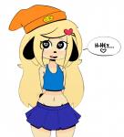 anthro beanie bottomwear clothed clothing crossgender female flat_chested hat headgear headwear heart_eyes heart_symbol navel pupils skirt solo symbol-shaped_pupils text text_on_clothing text_on_hat text_on_headwear thick_thighs unusual_pupils somescrub parappa_the_rapper sony_corporation sony_interactive_entertainment parappa parappa_the_trappa canid canine mammal english_text hi_res