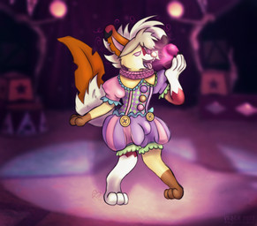 3_toes anthro brainwashing brown_body brown_fur bulge claws clothed clothing clown clown_costume clown_nose feet femboy fur hair hypnosis male mind_control on_stage open_mouth orange_body pink_clothing pokeball pokemorph red_body red_fur ringed_eyes sharp_teeth solo stage teeth toes tongue tongue_out transformation white_body white_fur white_hair ciasmiviolette nintendo pokemon fern_the_leafeon canid canine eeveelution generation_4_pokemon generation_7_pokemon leafeon lycanroc mammal midnight_lycanroc pokemon_(species) 2022 digital_drawing_(artwork) digital_media_(artwork) hi_res