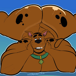 anthro anthrofied big_butt black_eyebrows black_nose black_spots blue_background brown_body brown_fur butt collar collar_only eyebrows fur green_collar half-closed_eyes huge_butt male narrowed_eyes nude on_chest simple_background smile solo spots spread_legs spreading tail thick_eyebrows zackdadawg epic_games fortnite fortnite:_battle_royale hanna-barbera scooby-doo_(series) scooby-doo scooby-doo_(fortnite) canid canine canis domestic_dog great_dane mammal mastiff molosser 1:1 2025 english_description hi_res