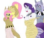 2015 abs anthro anthrofied anubian_jackal areola bandage bdsm blue_eyes blue_eyeshadow bondage bound breasts canid canine canis captured collar equid equine eyeshadow feathered_wings feathers female fluttershy_(mlp) friendship_is_magic gag gagged group hasbro hi_res horn jackal jewelry kidnapping magic_inhibitor makeup mammal my_little_pony mythological_creature mythological_equine mythology necklace nipples pegasus rarity_(mlp) ring simple_background slave spiderweber unicorn wings yellow_body yellow_feathers