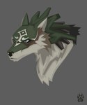 ambiguous_gender blue_eyes brown_body brown_fur countershading feral fur green_body green_fur grey_background simple_background solo white_body white_fur wolfdawg nintendo the_legend_of_zelda link_(wolf_form) canid canine canis mammal wolf 2017 headshot_portrait hi_res portrait