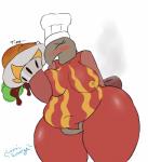 2018 anthro anthrofied areola belly big_belly big_breasts biped blush breast_squish breasts chef chef_hat chicken_meat clothing collarbone cosmicscourge deep_navel digital_drawing_(artwork) digital_media_(artwork) english_text eyebrows eyelashes eyes_closed featureless_crotch female food front_view generation_5_pokemon grey_body hand_behind_back hat hat_only headgear headgear_only headwear headwear_only heatmor hi_res holding_object hole_(anatomy) huge_breasts leaning long_snout mammal meat mostly_nude multicolored_body navel nintendo nipples obese obese_anthro obese_female overweight overweight_anthro overweight_female pilosan plant pokemon pokemon_(species) pokemorph portrait raised_inner_eyebrows red_body red_tail roast_chicken sauce serving_tray shy simple_background smoke snout solo sound_effects squish standing tail tail_vent text thick_thighs three-quarter_portrait tray vegetable vent white_background white_clothing white_hat white_headwear wide_hips xenarthran yellow_areola yellow_body yellow_nipples