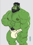 areola barazoku beard big_bulge big_muscles big_pecs black_hair briefs briefs_only bulge clothed clothing ear_piercing facial_hair facial_piercing green_body green_skin hair heart_symbol humanoid_pointy_ears male muscular muscular_humanoid muscular_male nipples nose_piercing nose_ring not_furry pecs piercing pointy_ears pose pubes red_eyes ring_piercing simple_background smile solo standing tighty_whities topless underwear underwear_only white_briefs white_clothing white_underwear toastyfuzzbuns humanoid orc 2023 absurd_res hi_res portrait three-quarter_portrait