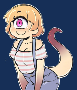 1_eye big_eyes blonde_hair breasts cleavage clothed clothing dipstick_tail eyelashes female front_view fully_clothed hair light_body light_skin long_tail markings monster_girl_(genre) multicolored_body multicolored_skin multicolored_tail not_furry overalls pale_skin pink_eyes sharp_teeth short_hair simple_background small_breasts smile solo tail tail_markings teeth transparent_background two_tone_body two_tone_skin senatorwong annie_(anaid) cyclops humanoid tailclops_(race) tailclops_(species) 2d_animation alpha_channel animated portrait three-quarter_portrait
