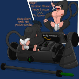 anthro balls briefs building bulge clothed clothing crouching dialogue drill front_gap_briefs genitals hammer hat headgear headwear male muscular open_mouth pecs penis rocket solo text tired tools topless underwear wrench conditional_dnp notkastar haplorhine mammal monkey primate 1:1 alpha_channel english_text