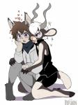 anthro bottomwear clothing duo heart_symbol hug love male male/male shorts simple_background spandex spandex_shorts tight_bottomwear tight_clothing tight_shorts miri antelope blackbuck bovid domestic_cat felid feline felis mammal true_antelope absurd_res hi_res