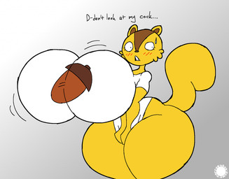 acorn anthro bar_emanata big_breasts blush blush_lines bodily_fluids breast_expansion breasts buckteeth cheek_tuft clothing countershade_face countershading curvy_figure dialogue emanata expansion eyelashes facial_tuft female food fruit fur gradient_background hourglass_figure huge_breasts huge_hips huge_thighs hyper hyper_breasts hyper_hips hyper_thighs logo nut_(fruit) plant pulling_down_shirt shirt simple_background solo sweat sweatdrop tail teeth text thick_thighs topwear tuft wide_hips yellow_body yellow_fur thatdawgmurray summer_wars polly_possum mammal rodent sciurid tree_squirrel aliasing artist_logo artist_name digital_media_(artwork) english_text hi_res signature