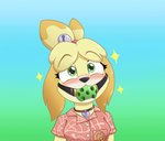 animated_sparkles anthro ball_gag bell blush collar eye_shimmer eyes_closed female flickering_sparkles gag glistening glistening_eyes gradient_background heart_symbol looking_at_viewer simple_background solo sparkles caroo animal_crossing nintendo isabelle_(animal_crossing) canid canine canis domestic_dog mammal shih_tzu toy_dog 2d_animation animated bust_portrait portrait short_playtime