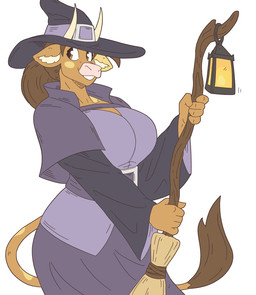 5_fingers anthro big_breasts breasts broom brown_body brown_eyes brown_fur brown_hair cleaning_tool clothing emoji_description female female_anthro fingers fur furgonomics hair hat headgear headwear holding_object horn huge_breasts lamp lantern long_hair looking_aside magic_user markings motion_lines pink_nose ponytail simple_background smile solo tail tail_tuft tuft white_background white_horn witch witch_hat slightlysimian european_mythology greek_mythology mythology molly_(slightlysimian) bovid bovine cattle mammal minotaur 2020 digital_media_(artwork) hi_res portrait three-quarter_portrait
