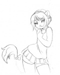 absolute_territory anthro bottomwear clothed clothing ear_piercing female gesture hand_gesture legwear piercing pointing pointing_at_head pointing_at_self simple_background skirt solo stockings thigh_highs white_background chochi rio_(miu) felid lion mammal pantherine monochrome sketch traditional_media_(artwork) male_(lore)