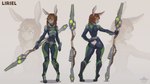 4_toes anthro bodysuit breasts brown_hair bubble_butt butt clothing feet female fur green_eyes grey_body grey_fur hair pose rabbit_ears science_fiction skinsuit solo staff standing_on_toes tight_clothing tiptoes toes torc weapon temils liriel_thistlefoot_(pelorix) animal_humanoid humanoid lagomorph lagomorph_humanoid leporid leporid_humanoid mammal mammal_humanoid rabbit 16:9 absurd_res hi_res widescreen