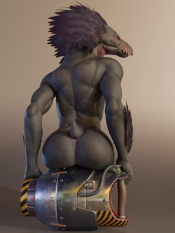 anthro anus arm_feathers arm_tuft barely_visible_anus beak butt cannon feather_hair feathered_crest feathers head_crest looking_at_viewer looking_back looking_back_at_viewer male male_anthro nude nude_anthro nude_male pseudo_hair ranged_weapon rear_view sharp_teeth short_tail simple_background sitting_on_cannon sitting_on_weapon solo tail teeth tuft weapon no-name-no-problem halo_(series) microsoft ratchet_and_clank sony_corporation sony_interactive_entertainment xbox_game_studios alien avian kig-yar scalie t'vaoan 3:4 3d_(artwork) colored digital_media_(artwork) hi_res