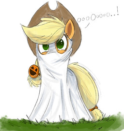 bedsheet_ghost clothing costume female feral holidays solo ncmares friendship_is_magic halloween hasbro my_little_pony applejack_(mlp) earth_pony equid equine horse mammal pony digital_media_(artwork) hi_res