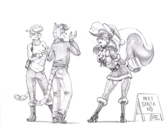 angry bell bell_collar belt boots breasts candy candy_cane christmas_clothing christmas_headwear cleavage clothed clothed_female clothed_male clothing collar dessert dress female fluffy fluffy_tail food footwear fur gift hair hat headgear headwear holidays male santa_dress santa_hat shoes tail thin_tail baron_engel christmas rosemary_parker_(character) felid feline felis mammal mephitid sand_cat skunk 2025