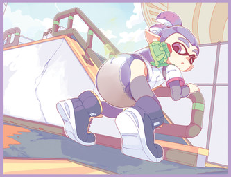 bent_arm bent_legs bent_over biped blue_eyes clothed clothing crouching diaper exposed_diaper feces footwear humanoid_pointy_ears looking_back male one_eye_closed open_mouth pantsless_humanoid pantsless_male pointy_ears pooping pseudo_hair rear_view soiled_diaper soiling soiling_diaper solo stink_fumes tentacle_hair tentacles unclean_diaper used_diaper using_diaper wearing_diaper diver_(artist) nintendo splatoon inkling_boy animal_humanoid aquatic aquatic_humanoid cephalopod cephalopod_humanoid humanoid inkling mollusk mollusk_humanoid squid_humanoid 2021 absurd_res digital_media_(artwork) digital_painting_(artwork) hi_res painting_(artwork)